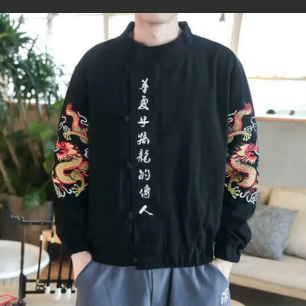 Chuncolt Men's Size XL Asian Chinese Style Embroidered Dragon Jacket